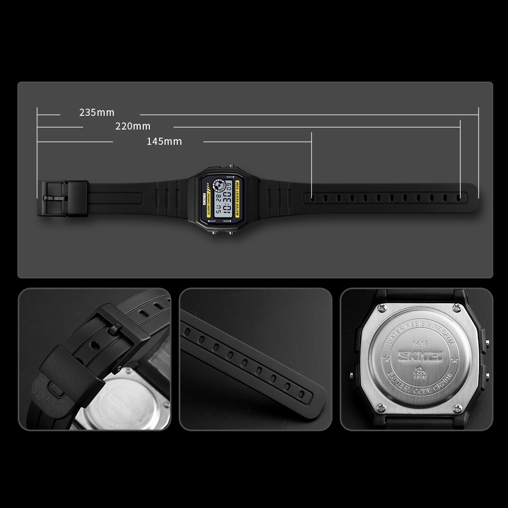 SKMEI Student Watch Multi-functional Timing Clock Led Luminous Waterproof Fashion Electronic Wirstwatch black yellow circle - Image 3