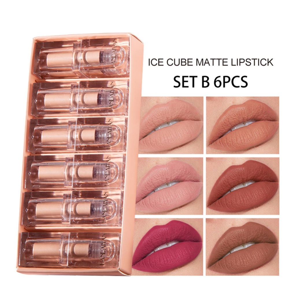 6 Pcs/set Crystal Square Tube Lipstick Waterproof Long-lasting Matte Set A - Image 2