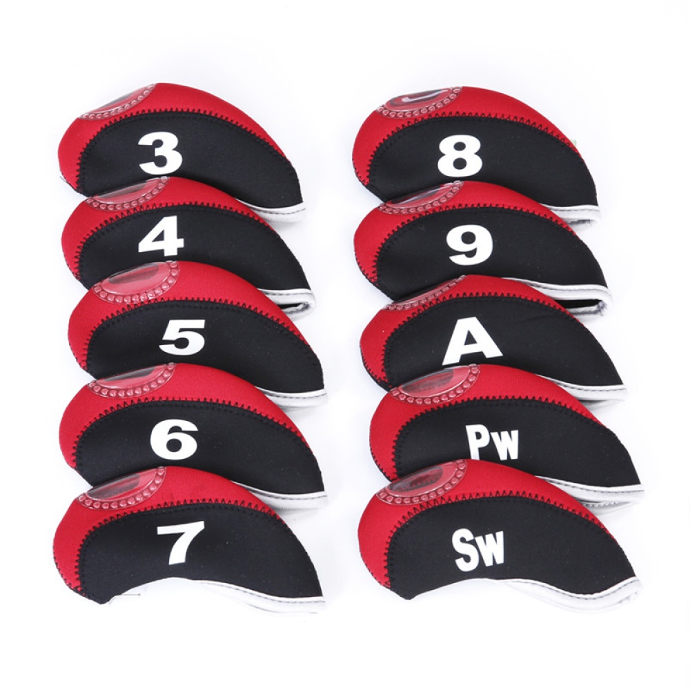 10pcs/set Number Pattern Golf Iron Rod Head Covers Protector Sleeve Accessories Black wine red - Image 3