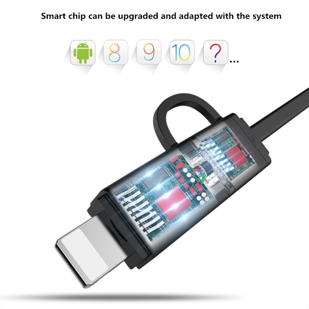 For Android Apple 2 in 1 Mobile Phone Charge Cable Retractable Data black - Image 3