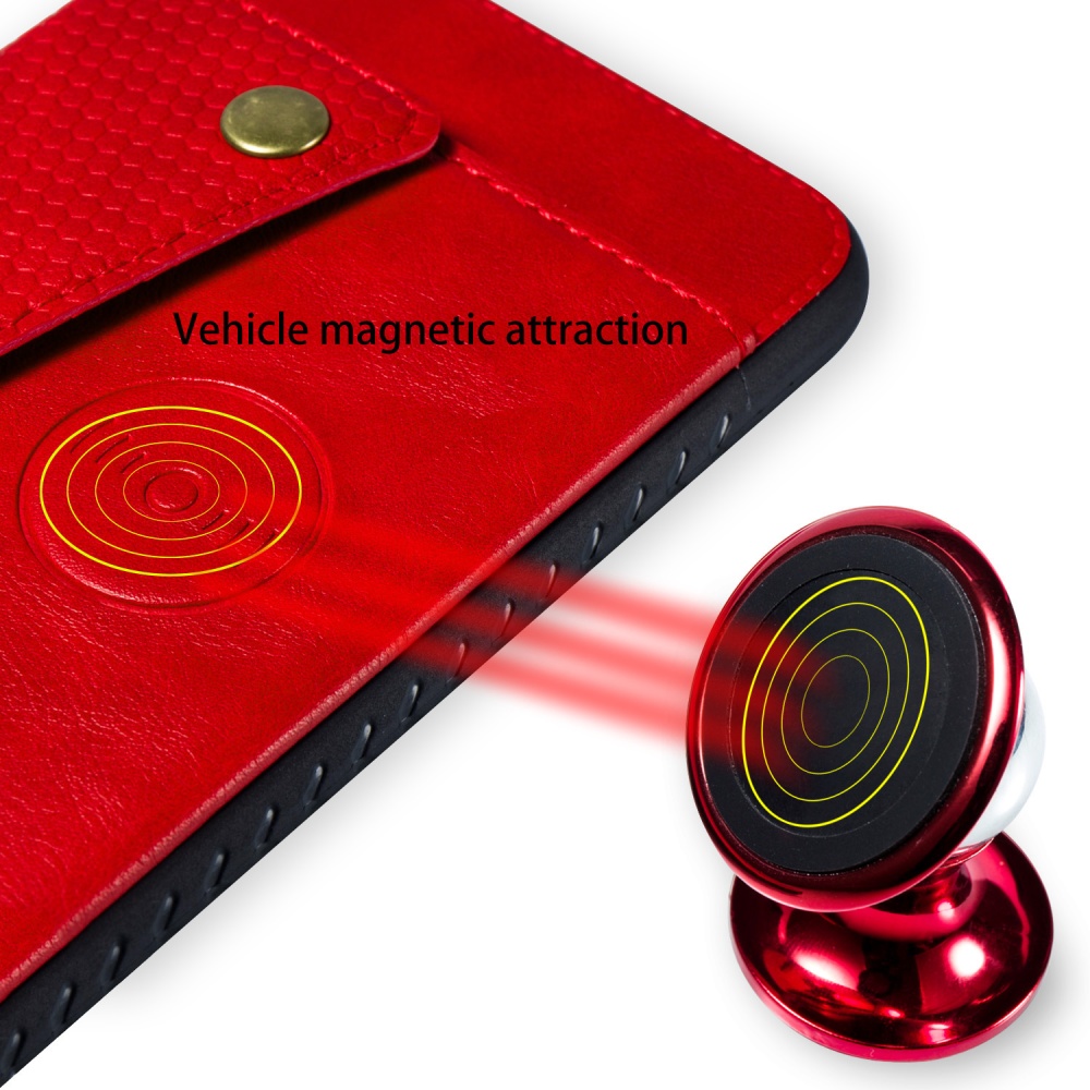 For Samsung A70 Double Buckle Non-slip Shockproof Cell Phone Case with Card Slot Bracket red - Image 3