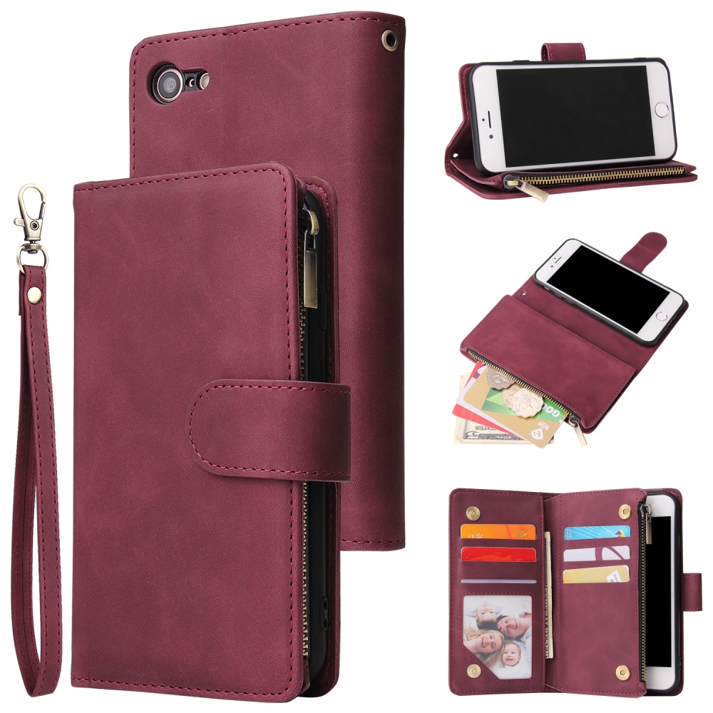 For iPhone 6 / 6S plus 7 8 Smart Phone Cover Coin Pocket with Cards Bracket Zipper PU Leather Case - Image 3