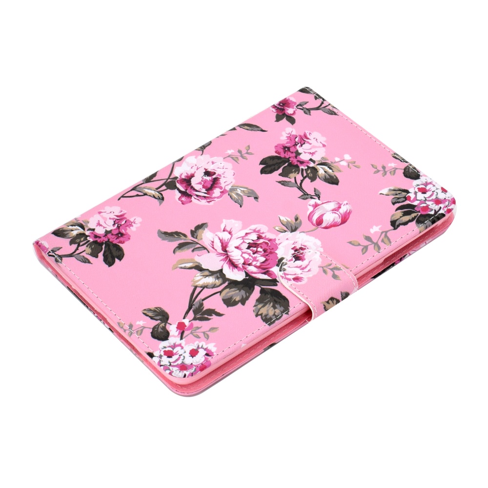 For iPad mini 1/2/3/4/5 Laptop Protective Case Frront Snap Color Painted Smart Stay PU Cover Pink flower - Image 3