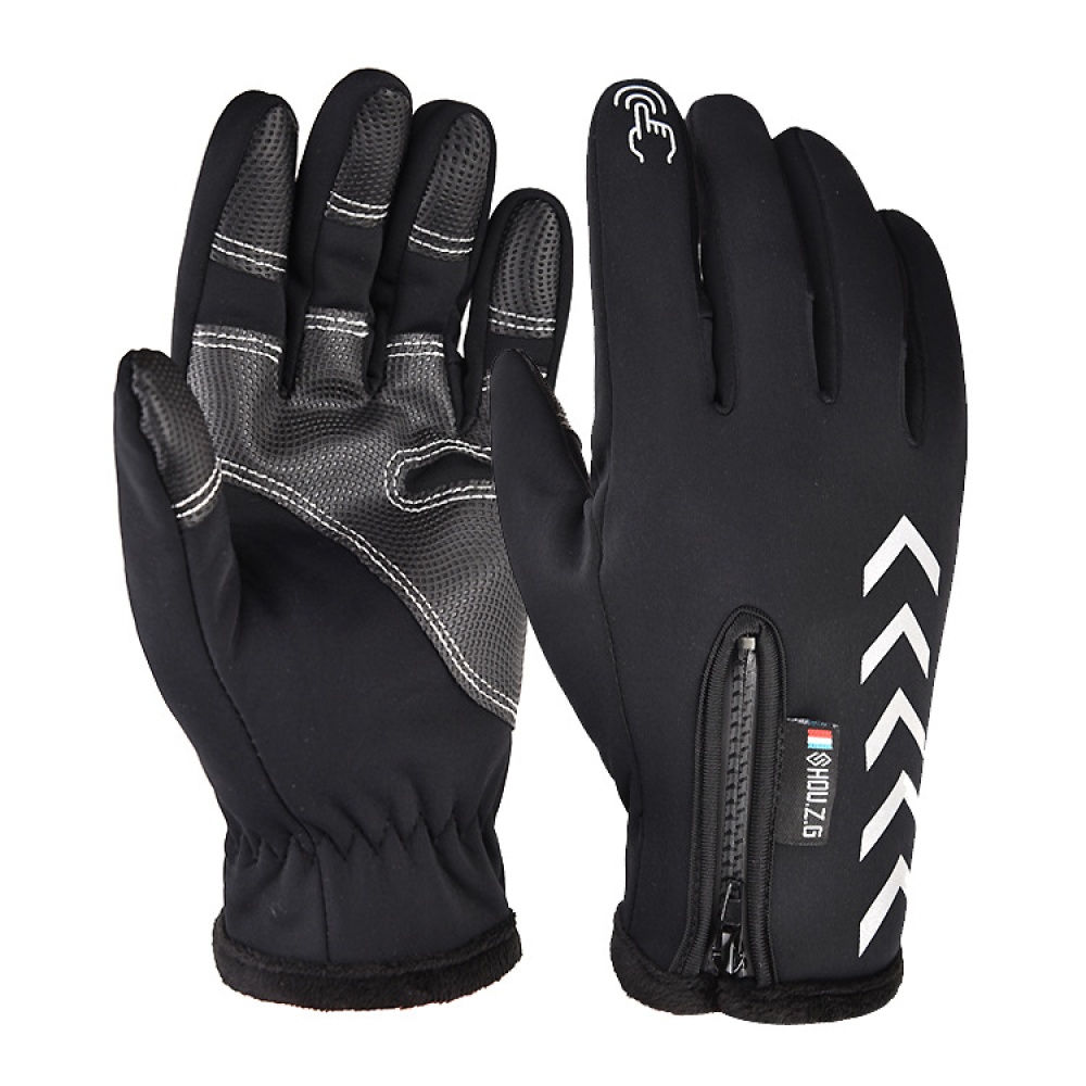 Men Women Zipper Gloves Warm Windproof Touch Screen Outdoor Sports Riding Long finger gray_M - Image 3