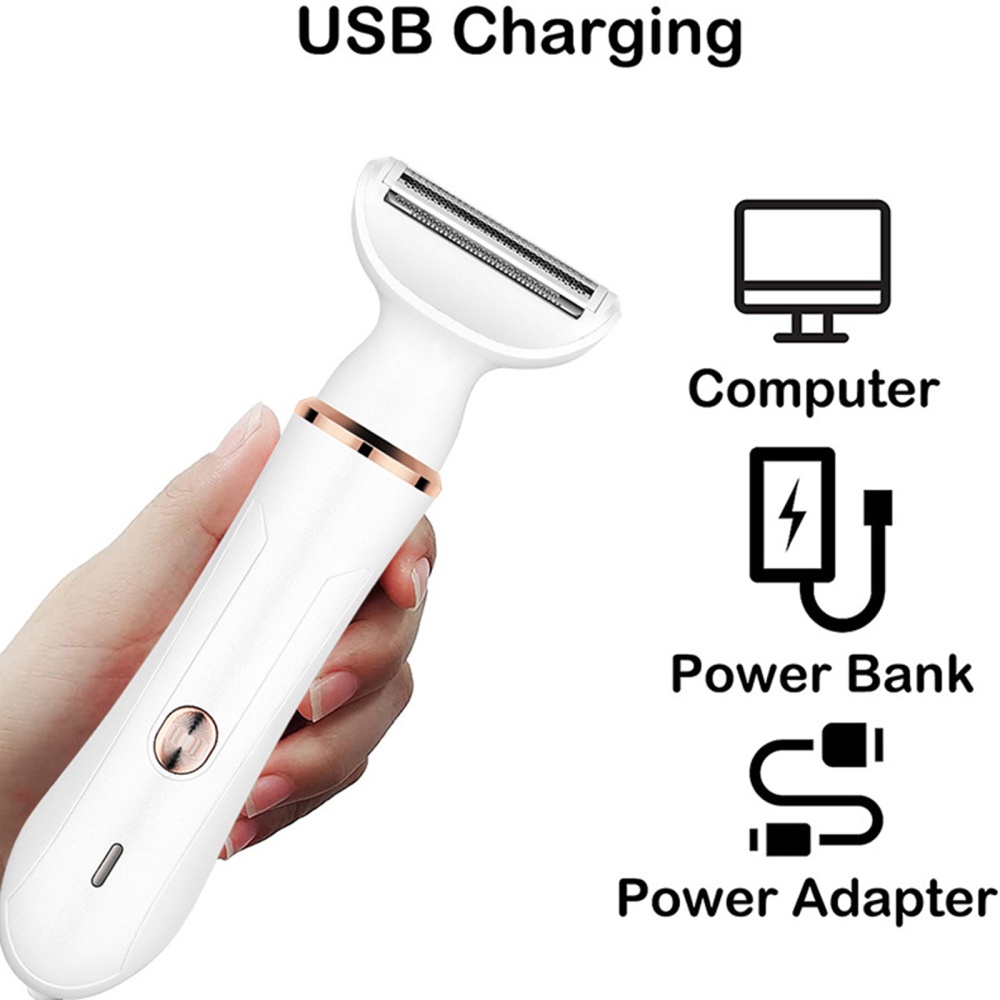 4-in-1 Women Electric Razors Multifunctional Painless Usb Hair Trimmer For Face Beard Mustache Arm Leg Armpit Bikini White - Image 3