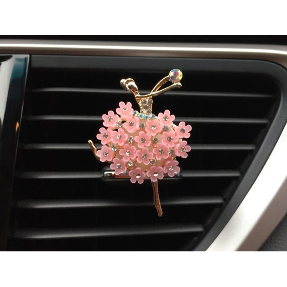 Car Air Vent Decoration Interior Rhinestone Ballet Girl Freshener Clip with Fragrance Cotton Pads Pink - Image 2