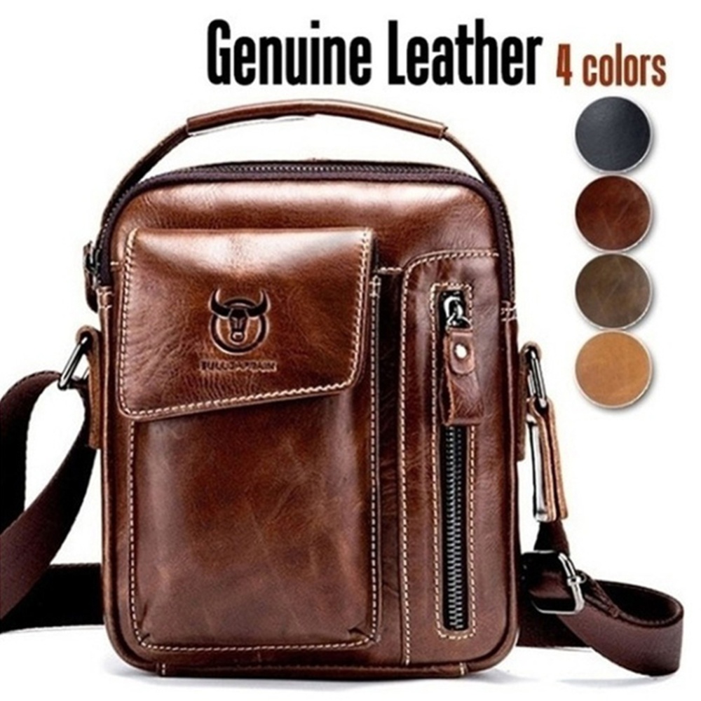 Men's Crossbody Pack Solid Color Sports Leisure Leathe Shoulder Bag Chestnut brown - Image 2