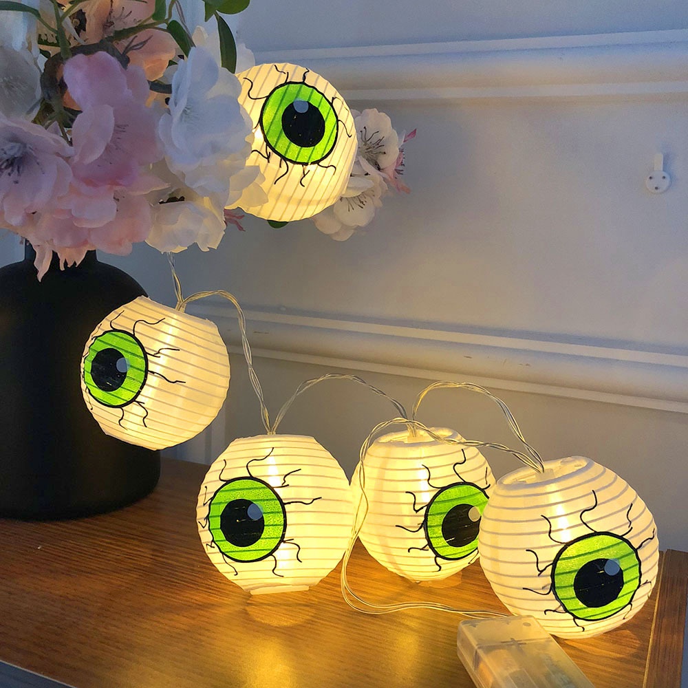 10LED Halloween Paper Lantern Glowing Eyeball Handheld Ghost Festival Scene Arrangement Decorative Light String Warm White - Image 2