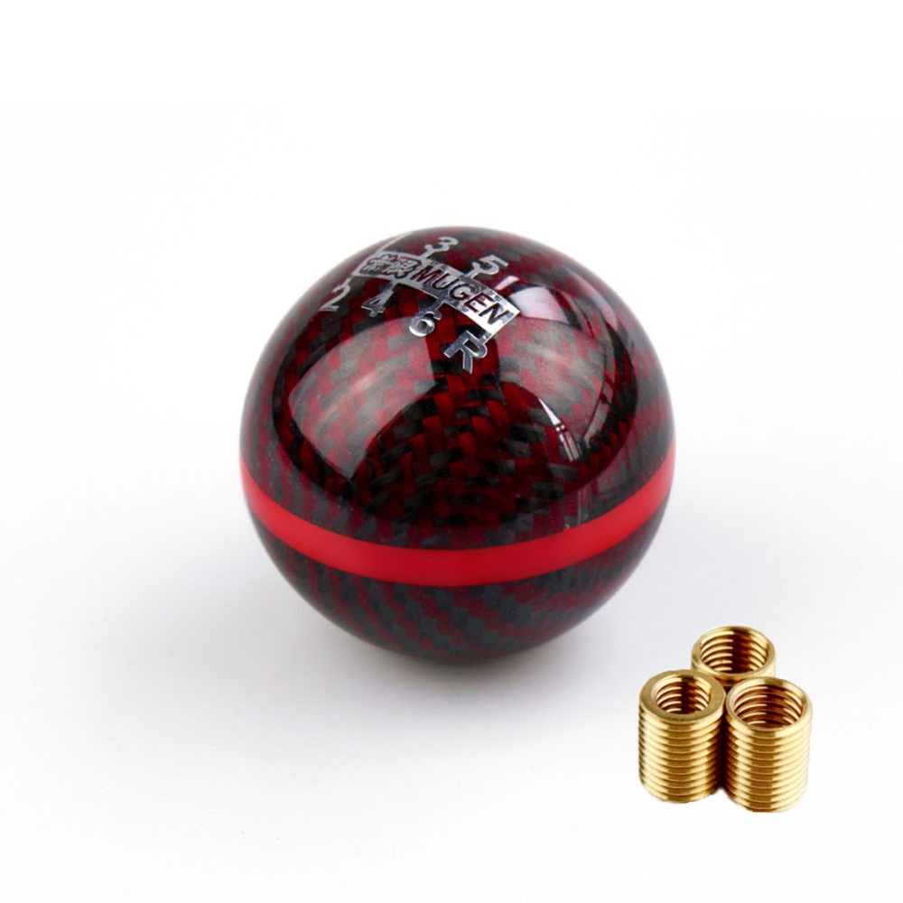 Universal Real Carbon Fiber Ball Manual Mt Gear Shift Shifter Knob 6-speed black and red double edges - Image 3