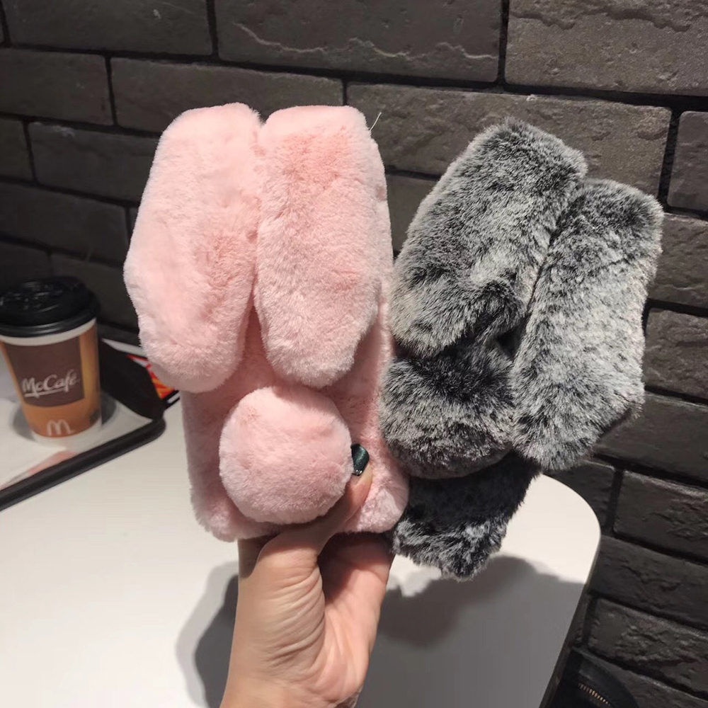 Cute Rabbit Soft Plush Phone Case for iPhone dark gray - Image 3