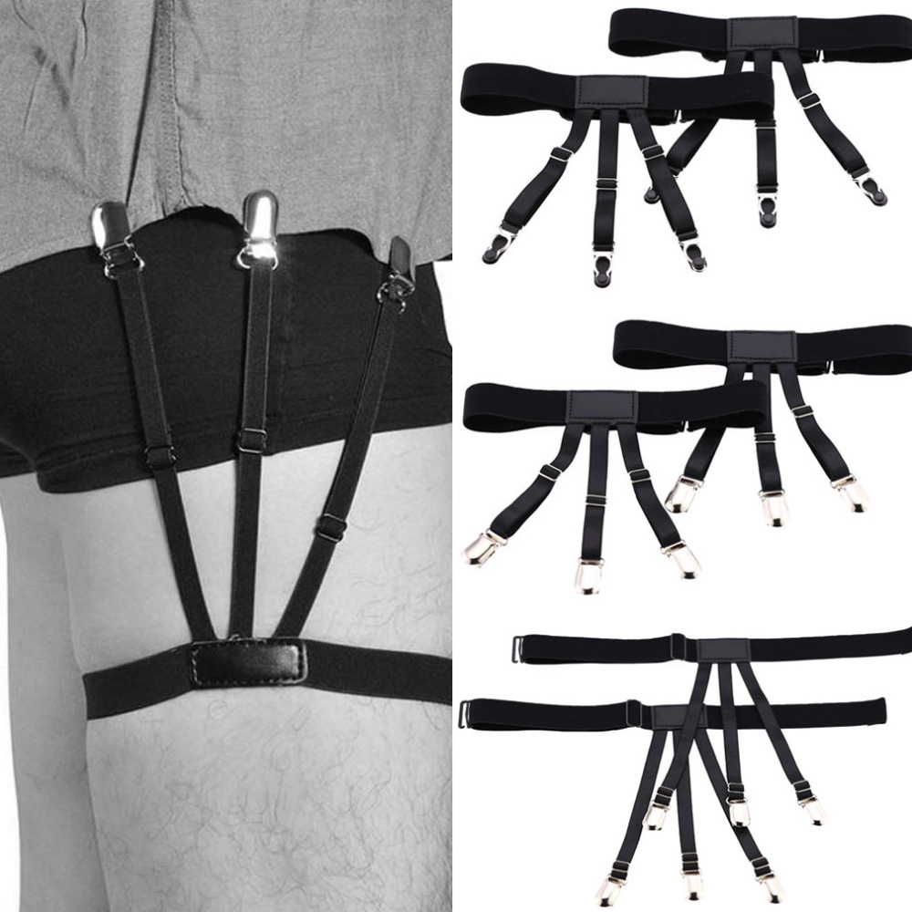 1 Pair Men Shirt Stays Holder Suspenders Elastic Uniform Business Style Suspender Garters Duckbill buckle / black - Image 3