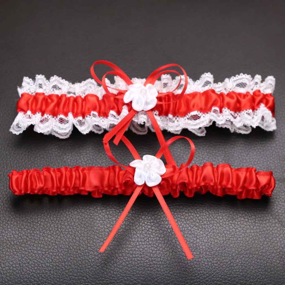 Women Girls Lace Bridal Lingerie Bowknot Wedding Party Cosplay Leg Garter Belt Suspender red - Image 2