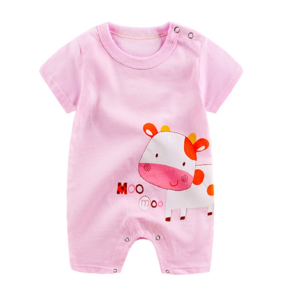 Newborn Infant Baby Boy Girl Cartoon Printing Short Sleeve Romper Bodysuit White Rabbit_59cm - Image 3