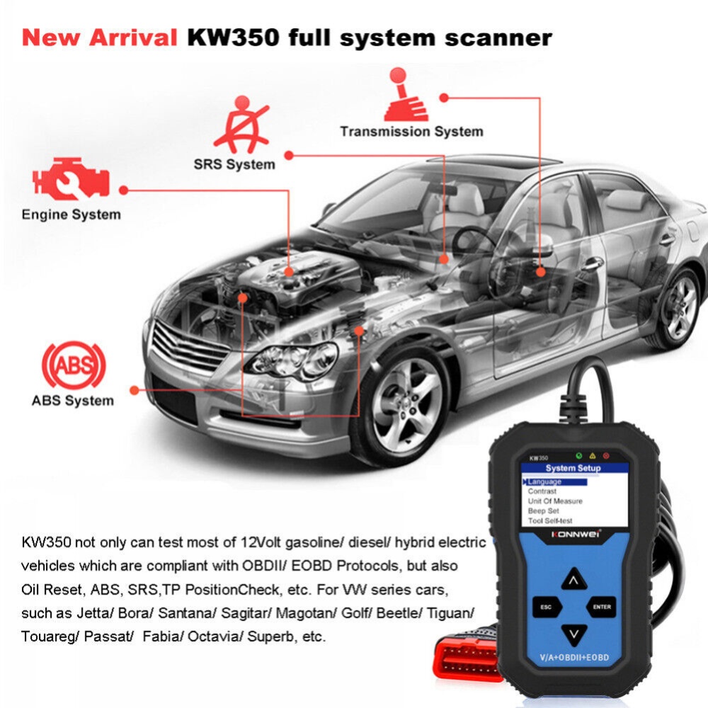 Kw350 Car Diagnostic Scanner Code Reader Locator Abs Brake System Transmission Case Engine Scanning Tool - Image 2