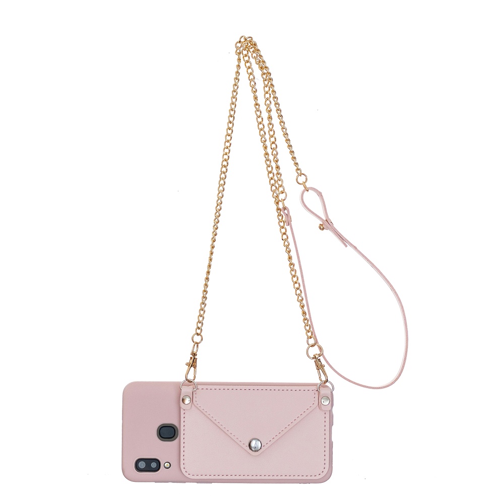 For HUAWEI Y5 2018/2019/Y6 2019/Y7 2019/PSMART Z/Y9 2019 Mobile Phone Cover with Pu Card Holder + Hand Rope Straddle Pink - Image 3