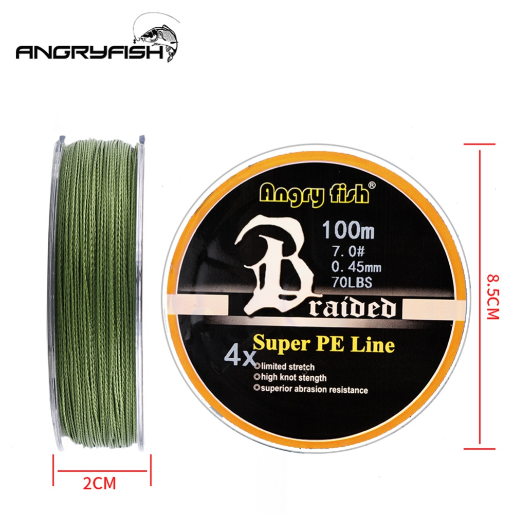 ANGRYFISH Diominate PE Line 4 Strands Braided 100m/109yds Super Strong Fishing 10LB-80LB Army Green 7.0#: 0.45mm/70LB - Image 3