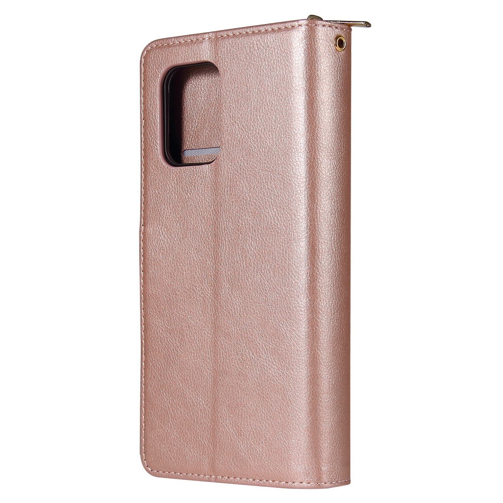 For Samsung S10/S20/S10E/ S10 Plus Pu Leather Mobile Phone Cover Zipper Card Bag + Wrist Strap Rose gold - Image 3