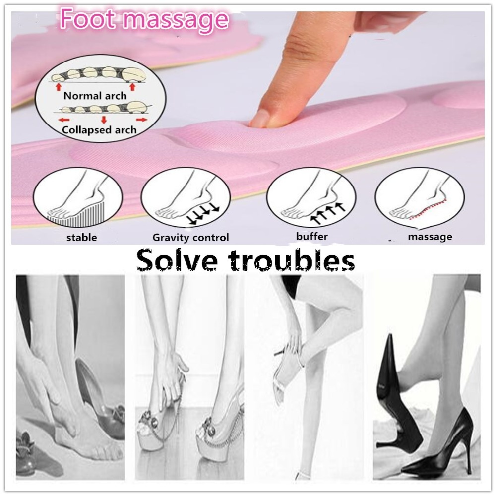 4D Arch Support Orthotic Massage High Heels Sponge Anti Pain Shoe Insoles Cushions black_35-40 - Image 3