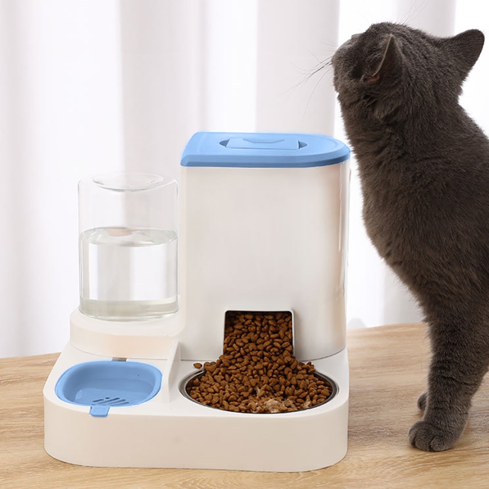 Cat Bowl Automatic Feeder With Water Dispenser Stainless Steel Ceramic Pet Food For Dog Integrated feeder Blue B - Image 2