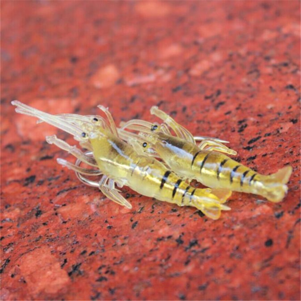 10pcs/set Silicone Shrimp Fishing Simulation Soft Prawn Lure Hook Tackle Bait Transparent yellow_Hook - Image 2