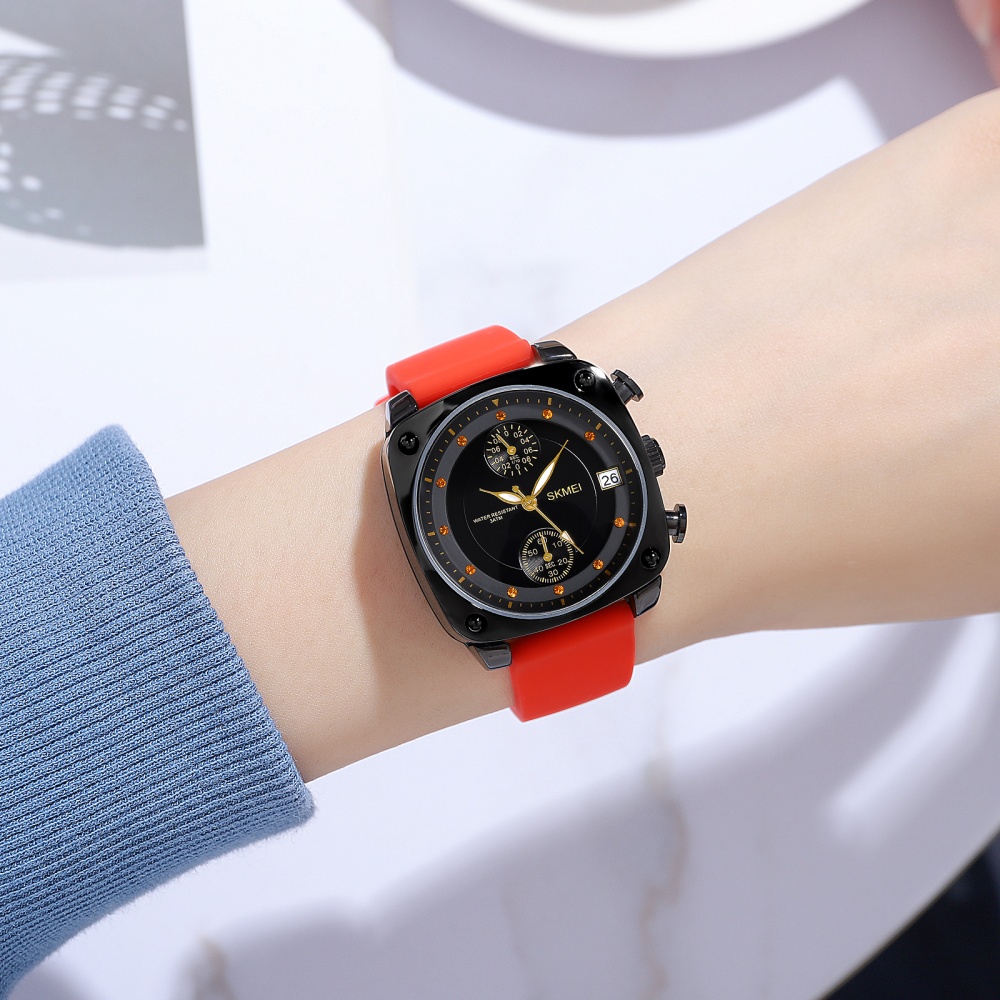 SKMEI Quartz Wristwatch Fashion Waterproof Stopwatch Timing Date Watch With Silicone Strap red - Image 2