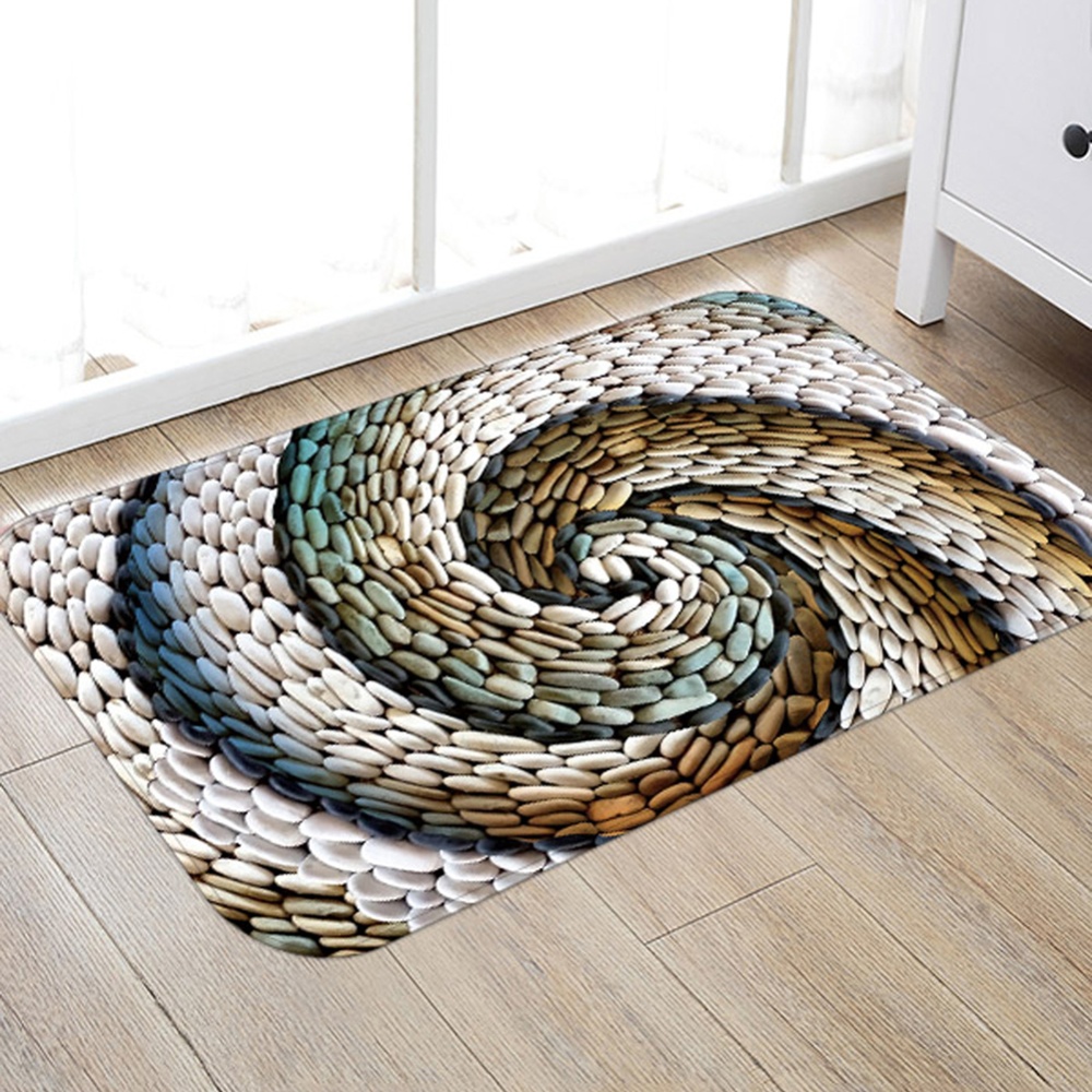 Chic 3D Rotating Pebbles Printing Carpet Hallway Doormat Anti-Slip Bathroom Absorb Water Kitchen Mat/Rug - Image 2