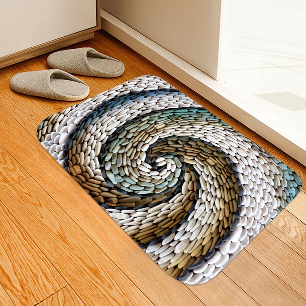 Chic 3D Rotating Pebbles Printing Carpet Hallway Doormat Anti-Slip Bathroom Absorb Water Kitchen Mat/Rug - Image 3