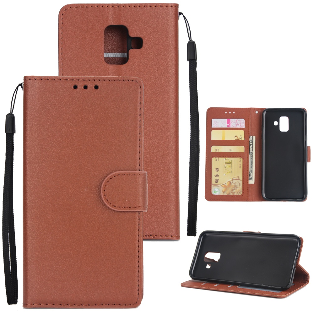 For Samsung J6 plus Flip-type Leather Protective Phone Case with 3 Card Position Buckle Design Cover brown - Image 3