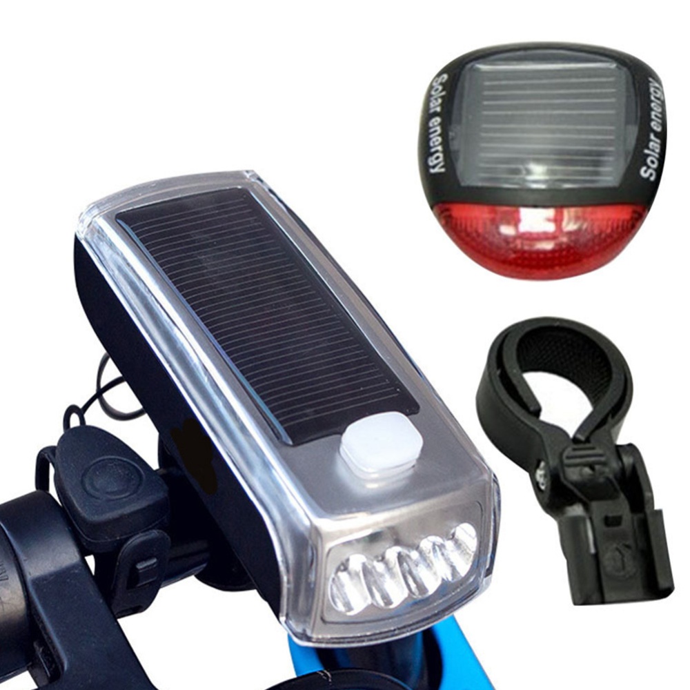 4LED Bike Cycling Front Light Solar Power USB Charging Lamp Rechargeable Horns Cycle Headlight Speaker Bicycle headlight speaker + solar tai - Image 2