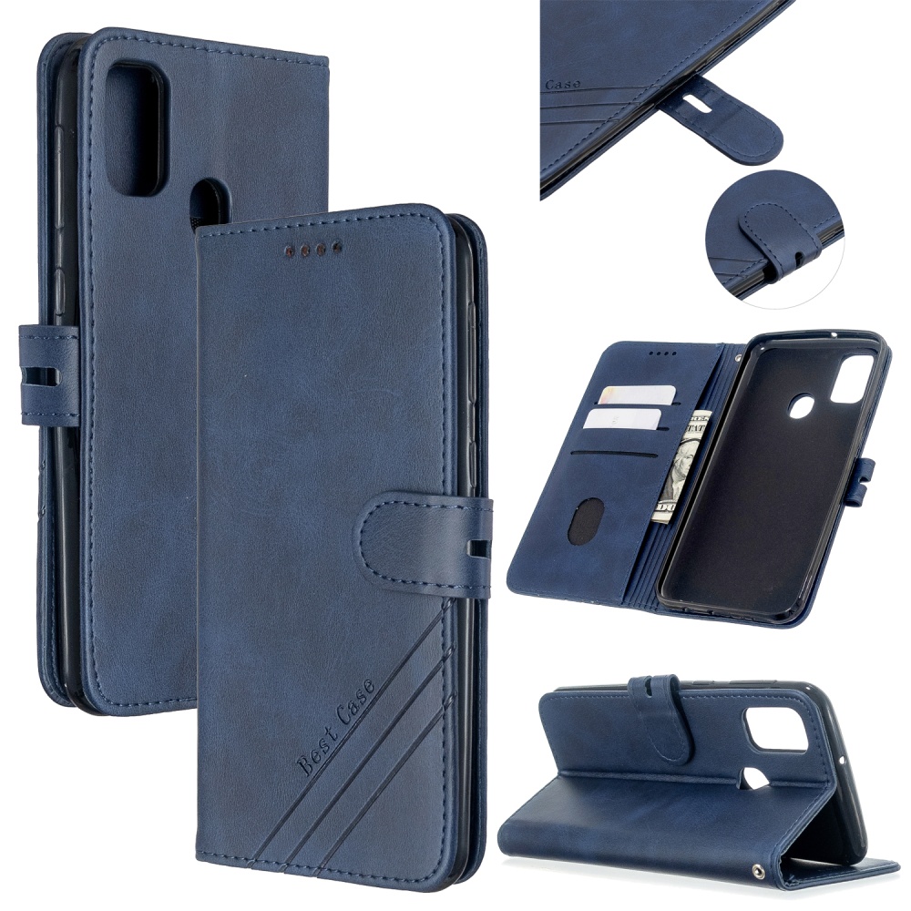 For Samsung A51/A71/M30S Case Soft Leather Cover with Denim Texture Precise Cutouts Wallet Design Buckle Closure Smartphone Shell blue - Image 3