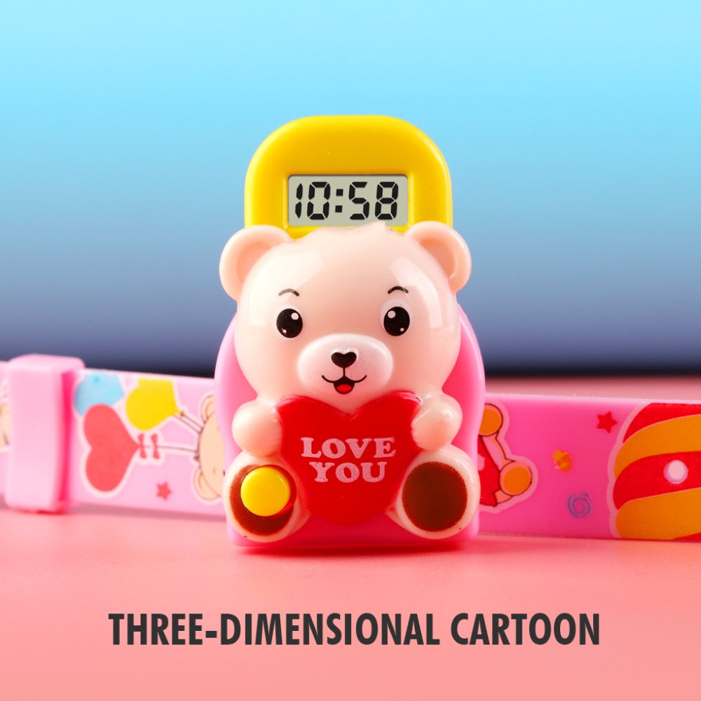 SKMEI Kids Electronic Wrist Watch Cartoon Three-dimensional Bear Doll Push-button Pin Buckle Children red - Image 2