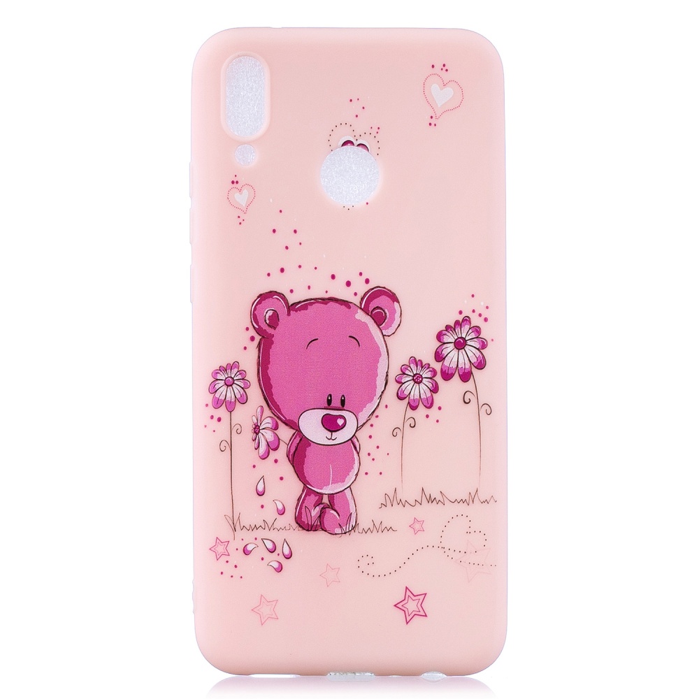 For HUAWEI Y9 2019 Cartoon Lovely Coloured Painted Soft TPU Back Cover Non-slip Shockproof Full Protective Case with Lanyard Light pink - Image 3