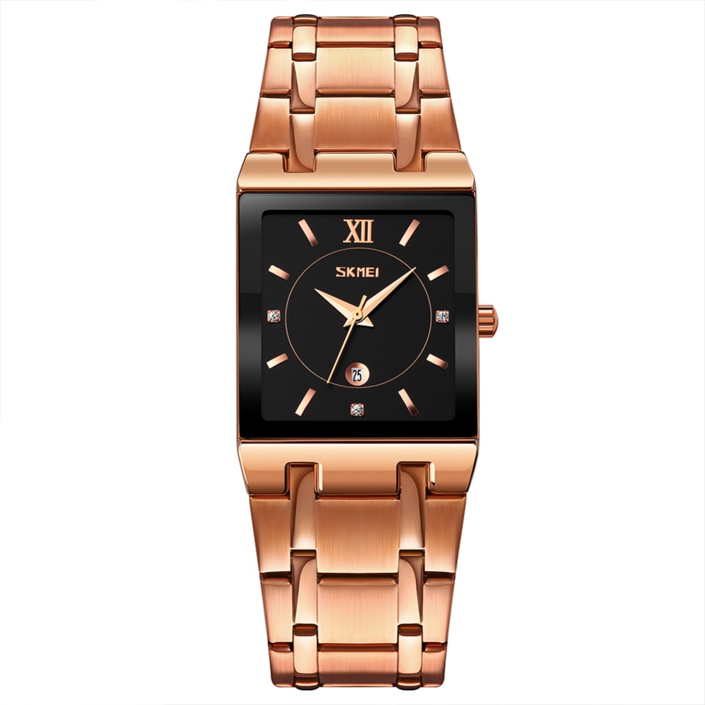 SKMEI Men Watch Waterproof Business Square Wrist Classic Luxury Stainless Steel Band For Gold Case Black Dial - Image 2