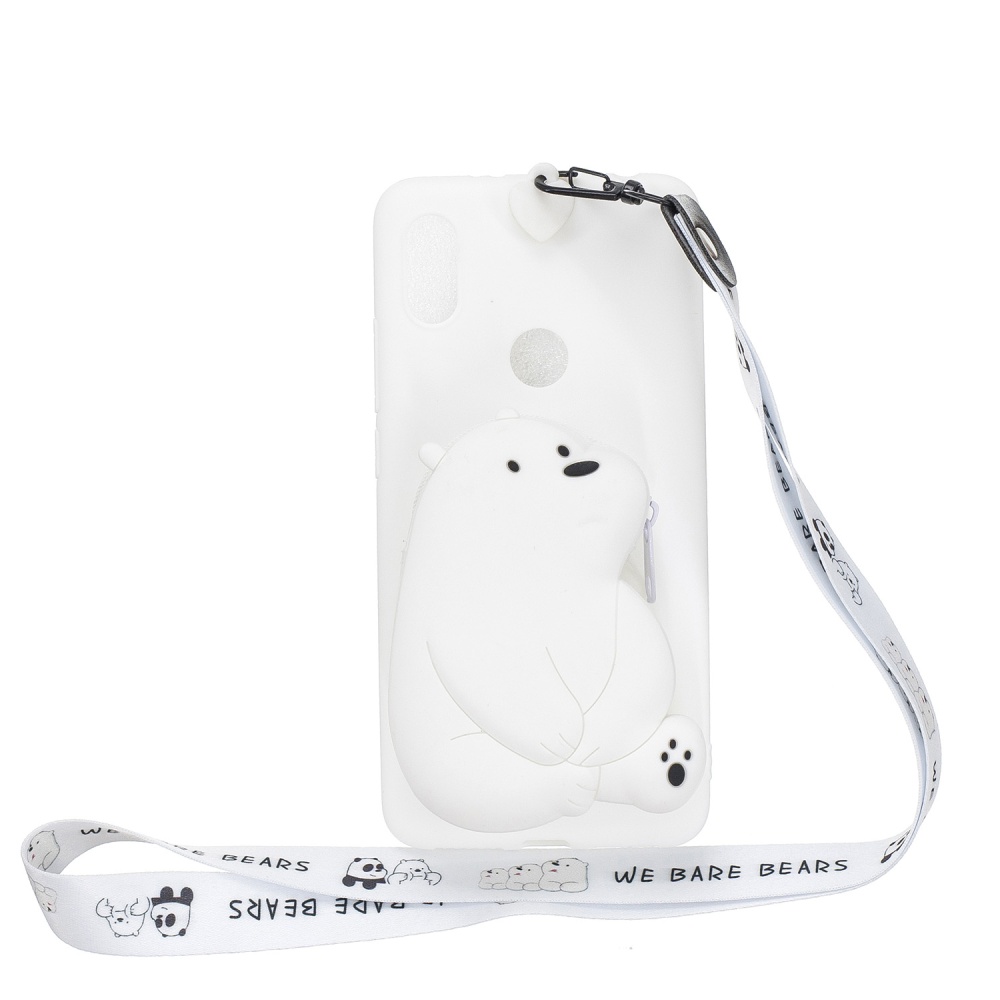 For HUAWEI Y6 2019 Y7 Y9 Cartoon Full Protective TPU Mobile Phone Cover with Mini Coin Purse+Cartoon Hanging Lanyard 6 white big bear - Image 3