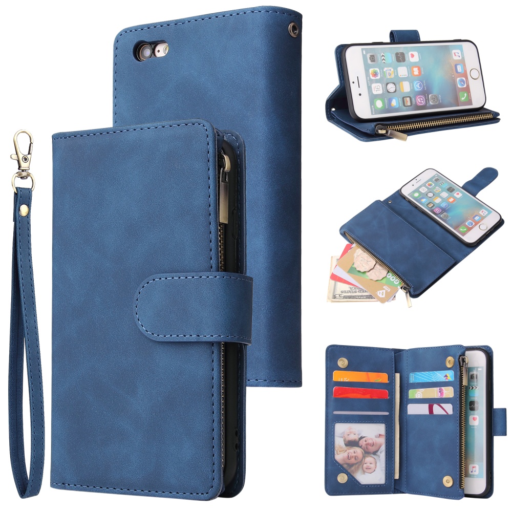 For iPhone 6 / 6S plus 7 8 Smart Phone Cover Coin Pocket with Cards Bracket Zipper PU Leather Case - Image 3