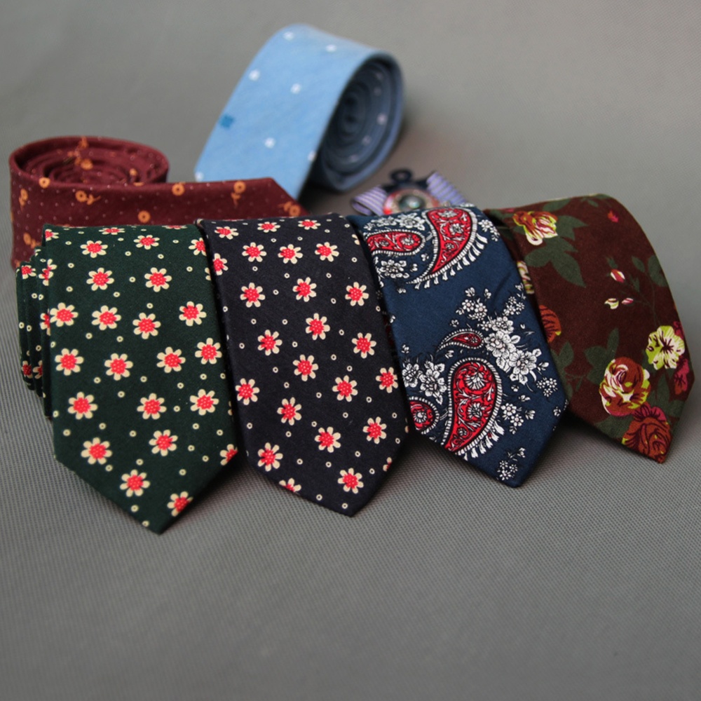 Men's Wedding Tie Floral Cotton Necktie Birthday Gifts for Man Party Business printing-009 - Image 3