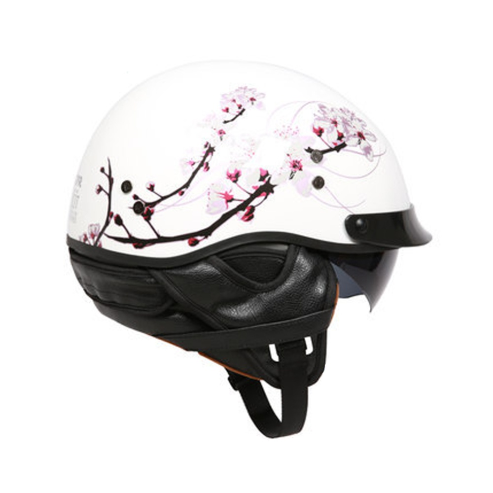 Retro Helemt Half Face Motorcylce Hat FRP Prince Helmet Bright white purple rose M - Image 3