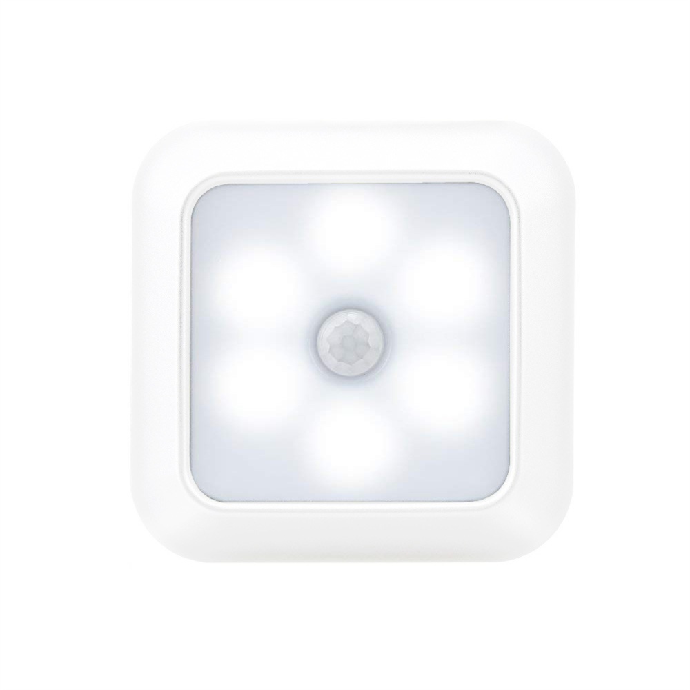 6leds Wireless Motion Sensor Night Light 120 Degree Angle Battery Powered Cabinet Closet Stair Lamp silver white light