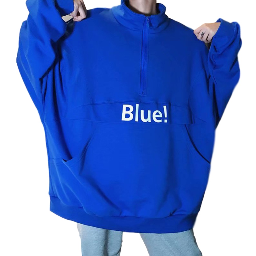 Men's Hoodie Autumn and Winter Loose Pullover Letter Printing Jacket Blue_L - Image 3