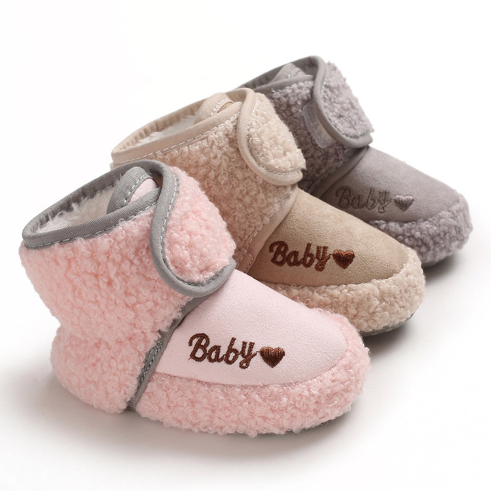 Newborn Plush Snow Boot Warm Soft Sole Non-slip Shoes for Winter Infant Boys Girls Pink_Internal length 12 cm - Image 2