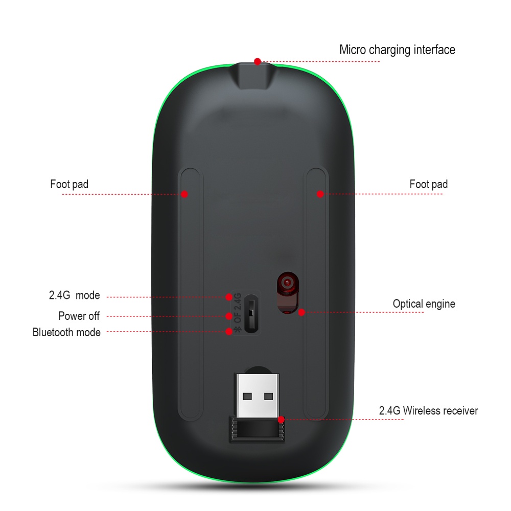 G852 Rechargeable Silent Bluetooth 2.4g Dual-mode Wireless Gaming Mouse black - Image 2