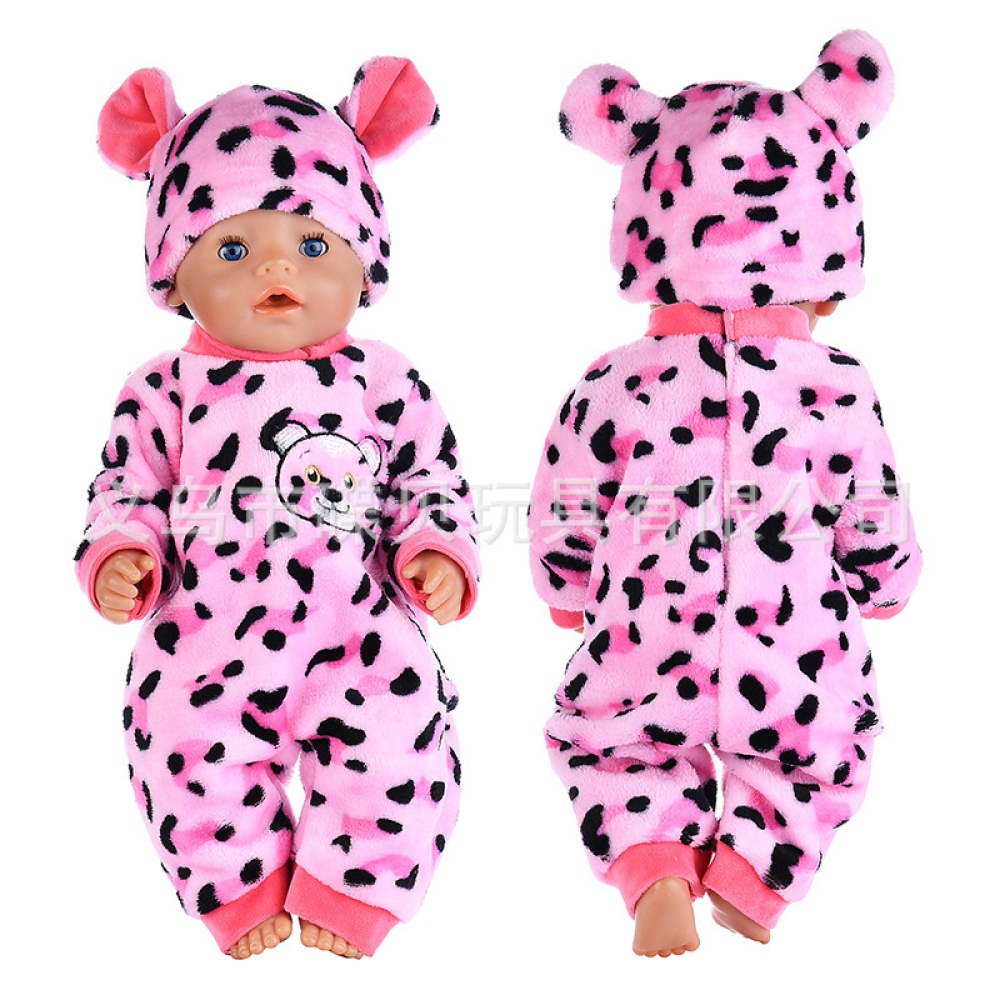 Cartoon Animal Shape Pajamas Doll Outfit Set Clothes for 18 Inches Accessories Girl Gift Q-128 pink leopard - Image 3