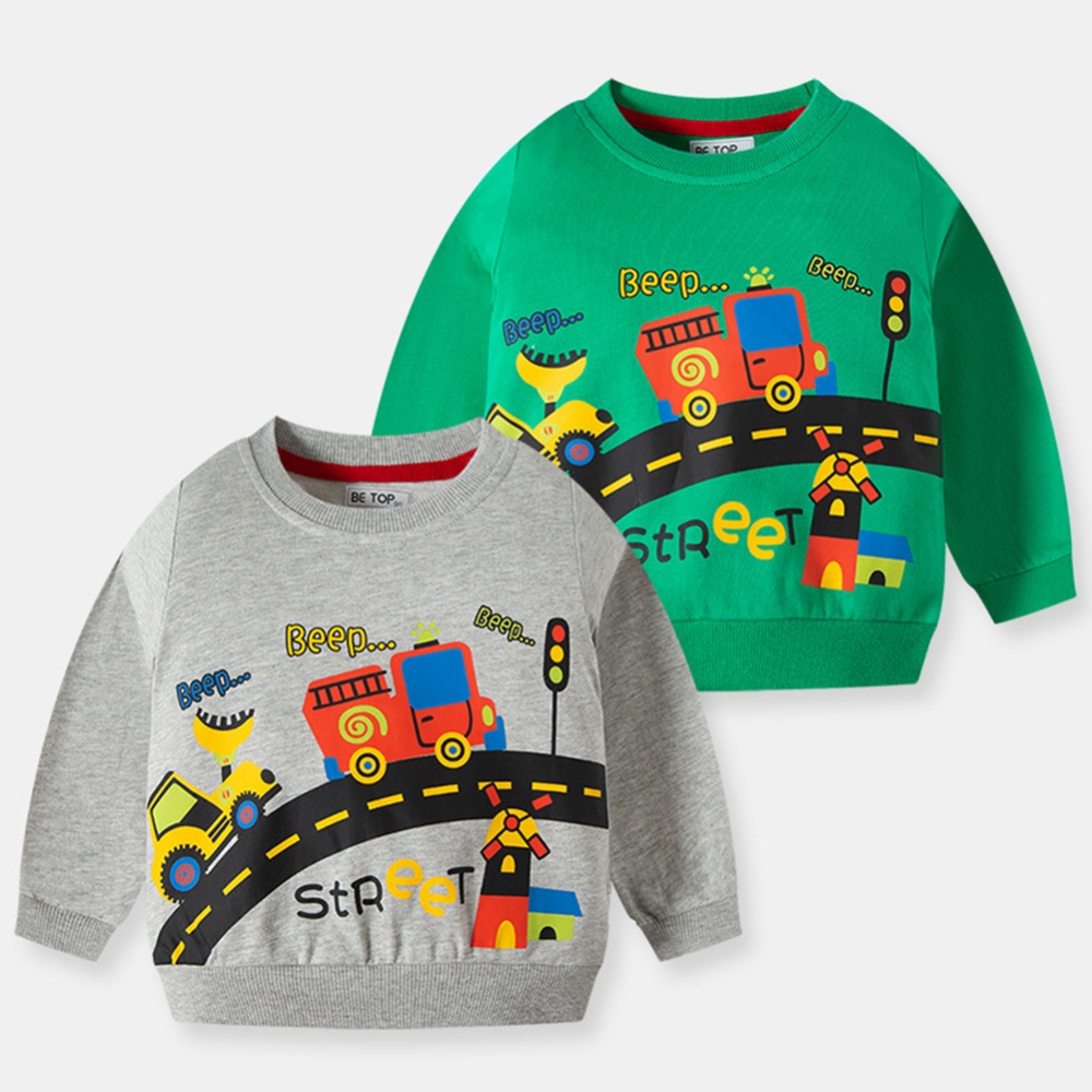 Fashion Cartoon Printing Sweatshirt For Boys Cotton Round Neck Long Sleeves Sweater grey 7-8Y 140cm - Image 3