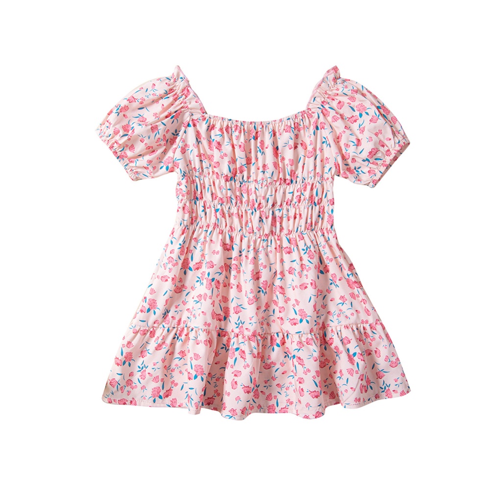 Girls Short Sleeves Dress Sweet Floral Printing Loose For 2-7 Years Old Kids 223020 5-6Y 6T - Image 2