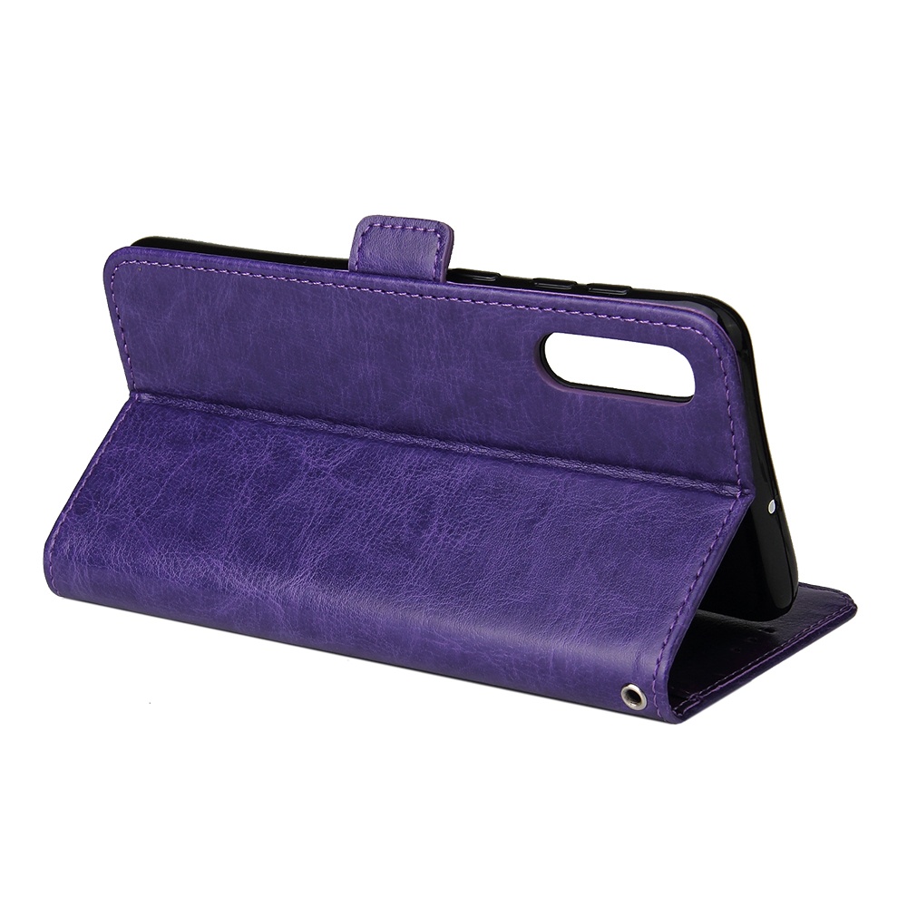 For Samsung A50 Solid Color PU Leather Zipper Wallet Double Buckle Protective Case with Stand & Lanyard purple - Image 3