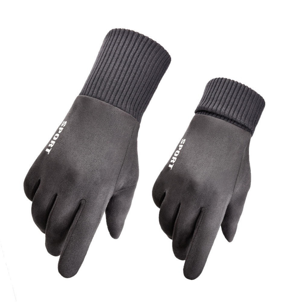 Winter Suede Warm Gloves For Men Women Thermal Thickened Full Finger Outdoor Sports Cycling Dark Gray One size