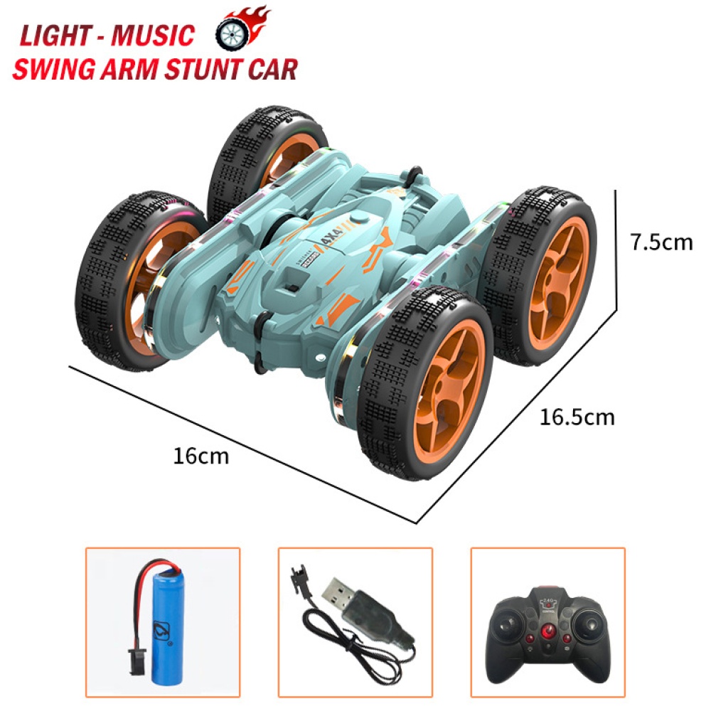 Jc07 Remote Control Drift Car With Colorful Led Light Music Double-sided Flip Swing Arm Stunt Rc Toys For Kids Gifts orange - Image 2