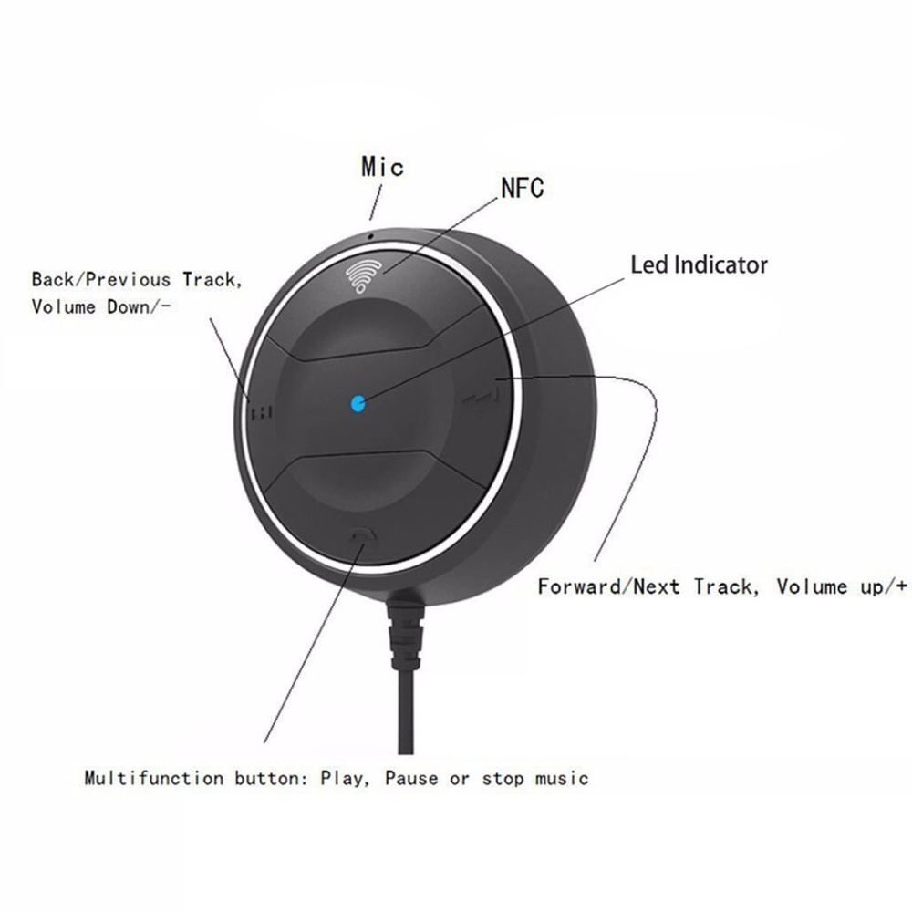 JRBC01 Bluetooth 4.0 Hands Free Car Kit with NFC Function +3.5mm AUX Receiver Aux Speakerphone 2.1A USB Charger black - Image 3