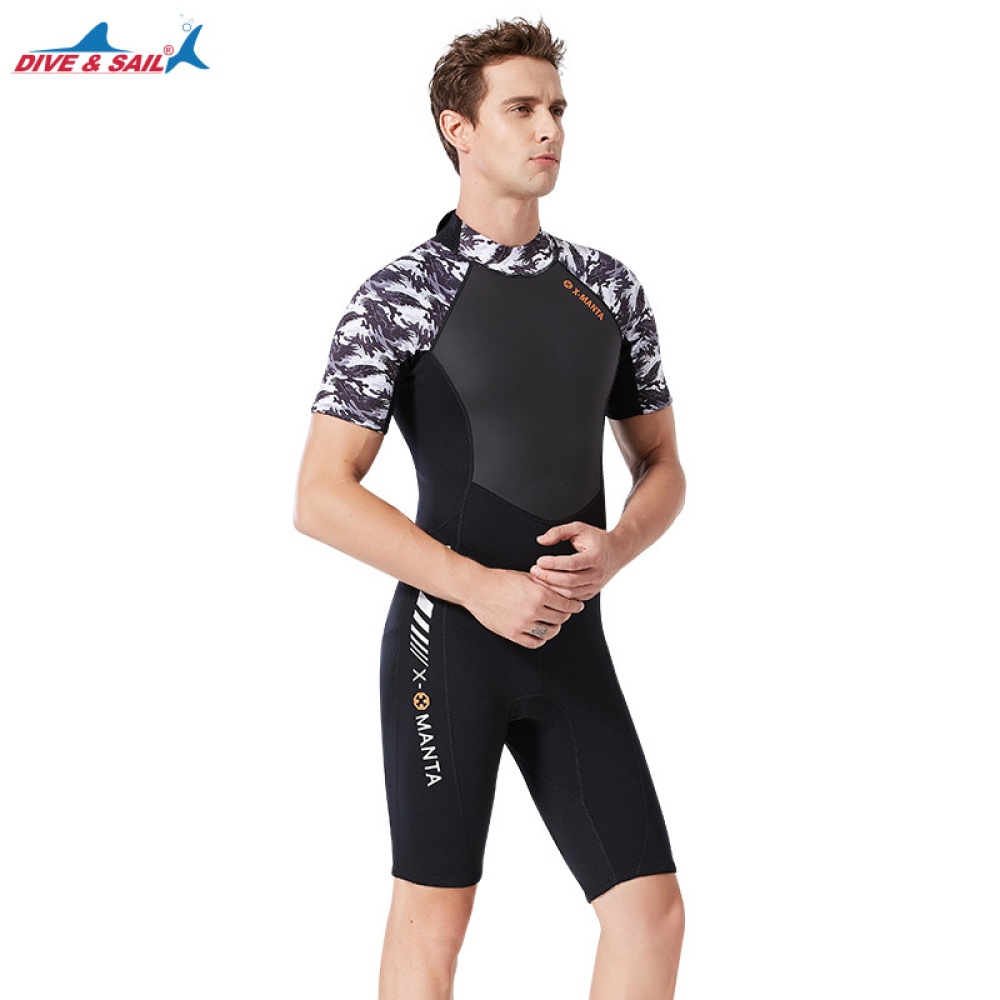 Diving Suit for Men 1.5MM Siamese Short Sleeve Female Surfing Warm Swimwear Male black/white_M - Image 2