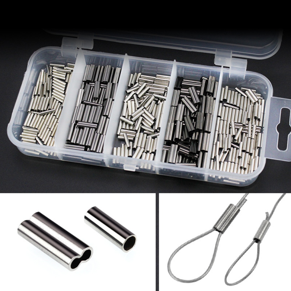 100pieces Fish Crimps Copper Alloy Pipe Fishing Line Tube Fitted Clip Tackle Double tube (small) set_Steel wire clamp / copper pipe - Image 3